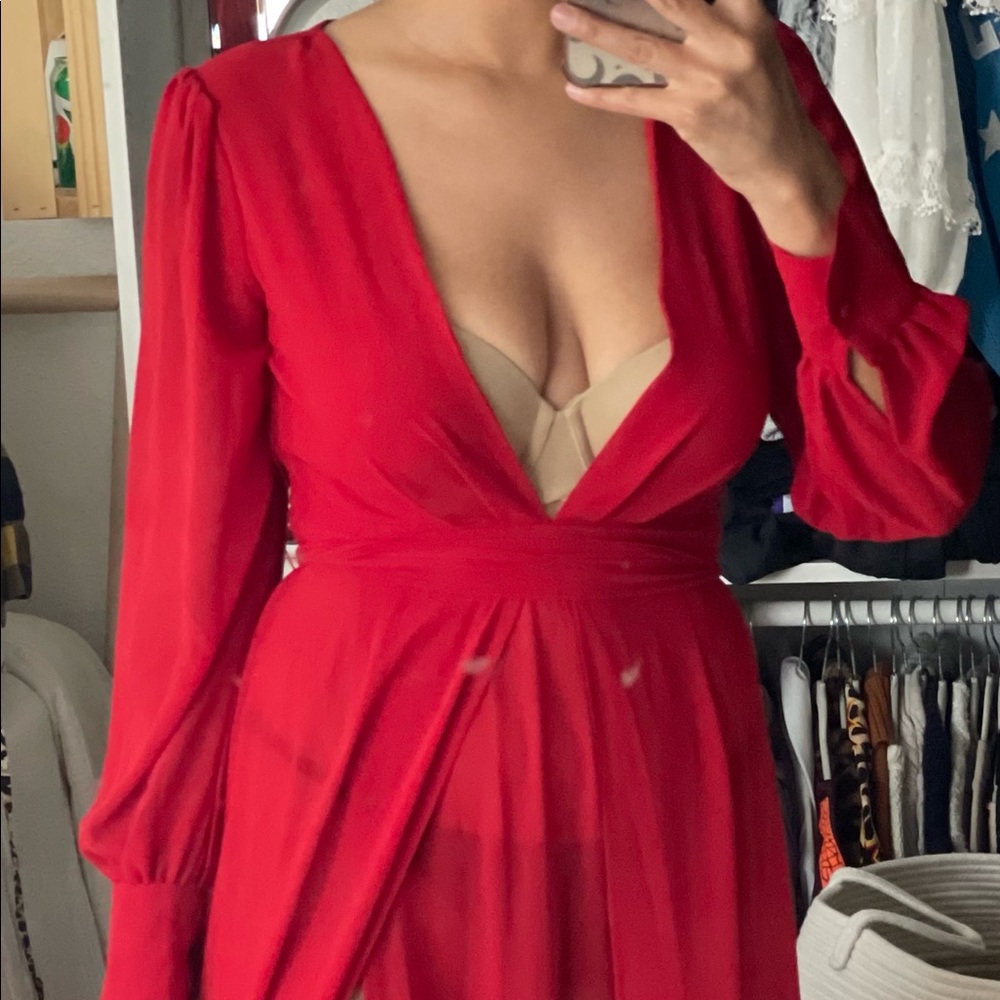 Sheet Red plunge maxi dress